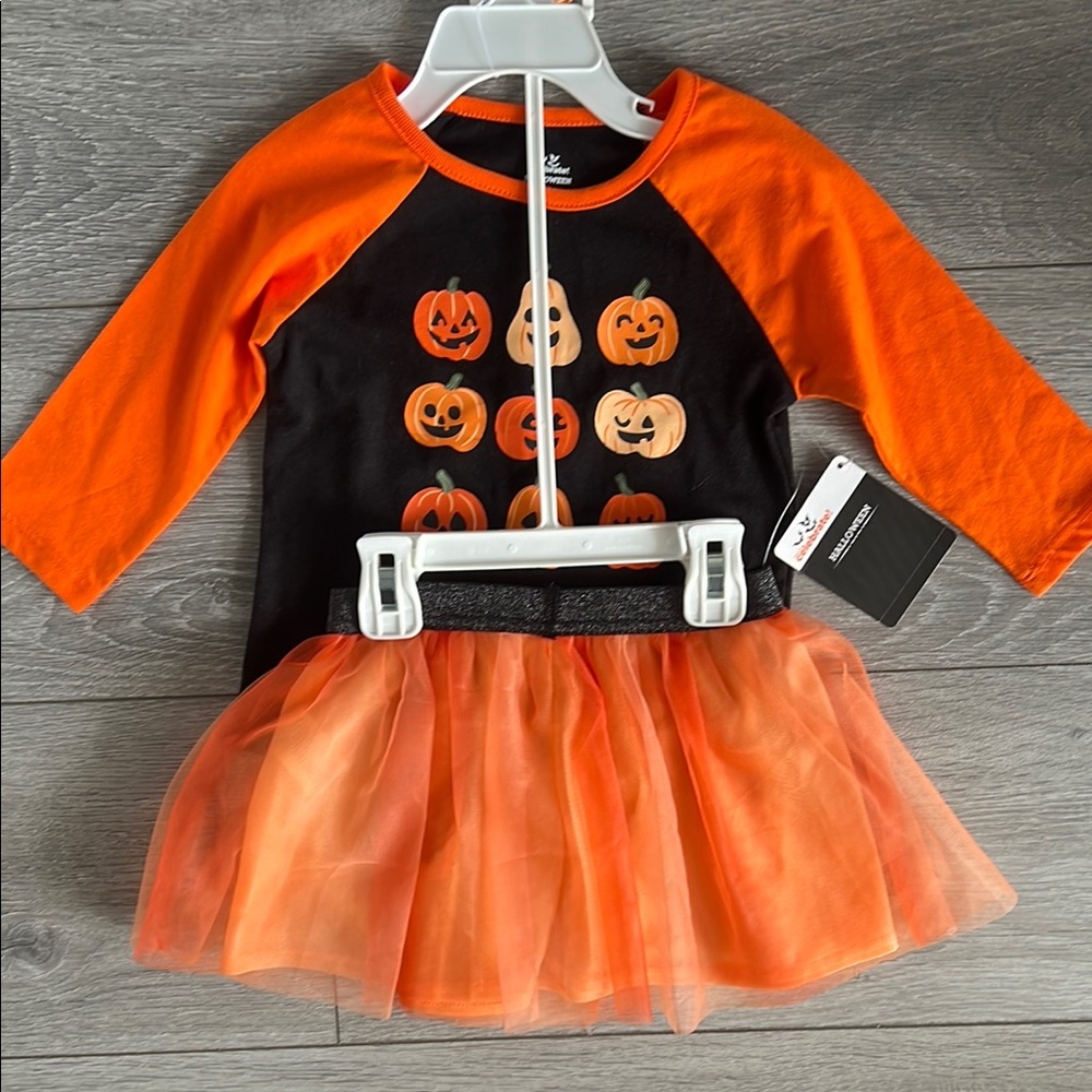 Halloween Outfit Orange Black Pumpkin Shirt With Tutu